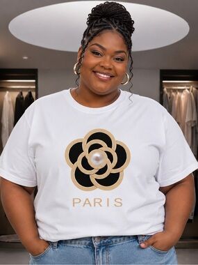 Paris Camellia White Graphic Tee - Women’s 3XL NWOT
